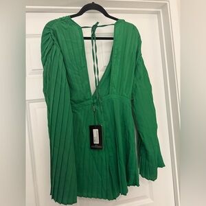 Green Plunge Pleated Romper